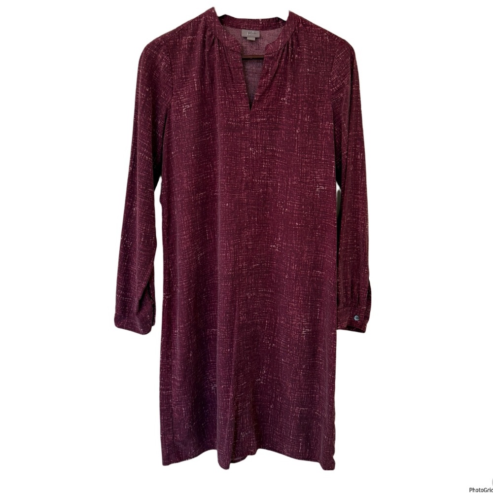 J. Jill 100% Silk Maroon Patterned Long-Sleeve Dress Sz S